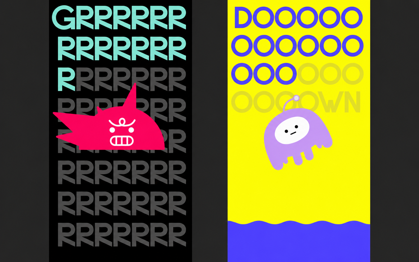 Angry and Depressed animations from BLAH BLAH LAB, shown side by side