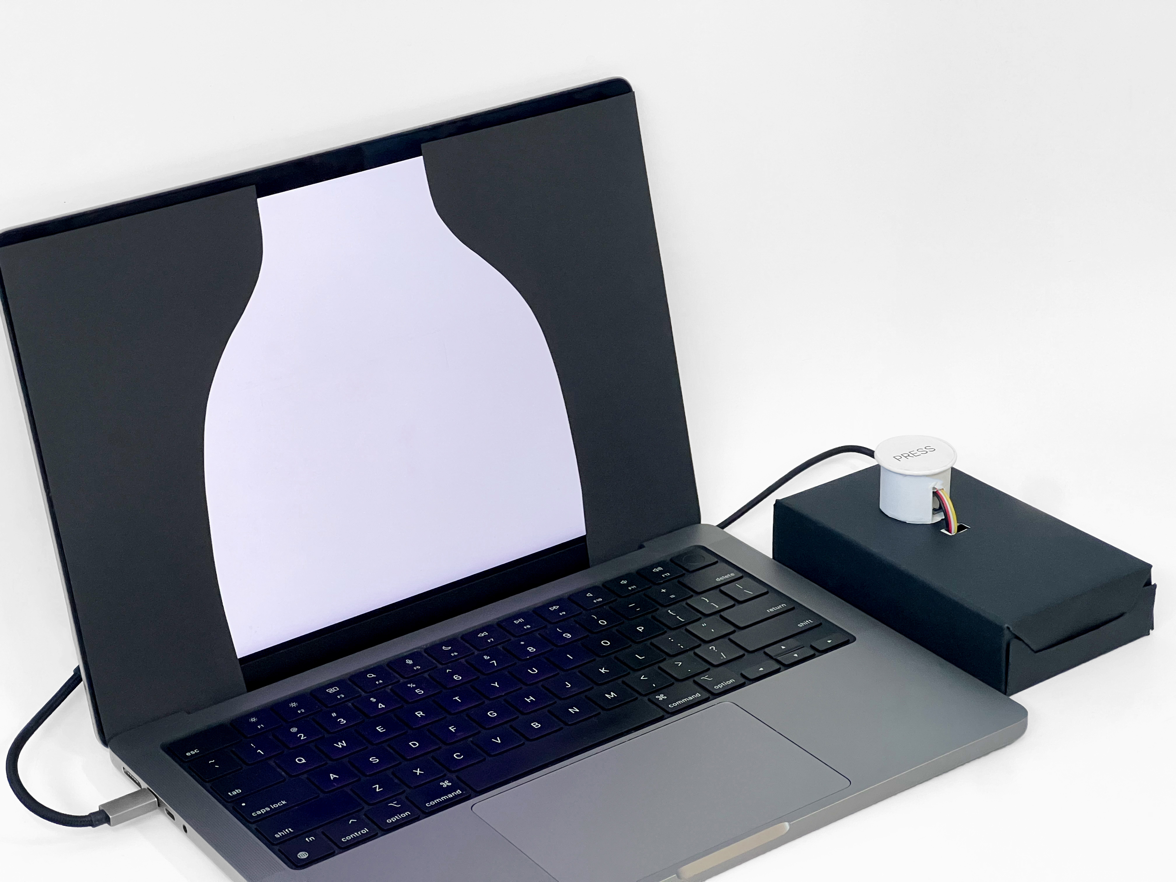Laptop showing an empty bottle silhouette beside the physical push button.
